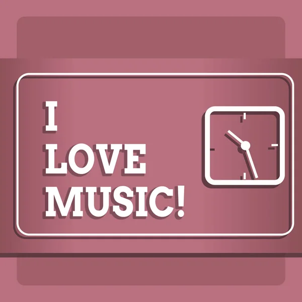 Escritura manual conceptual que muestra I Love Music. Foto de negocios mostrando Tener afecto por los buenos sonidos cantantes líricos músicos . — Foto de Stock