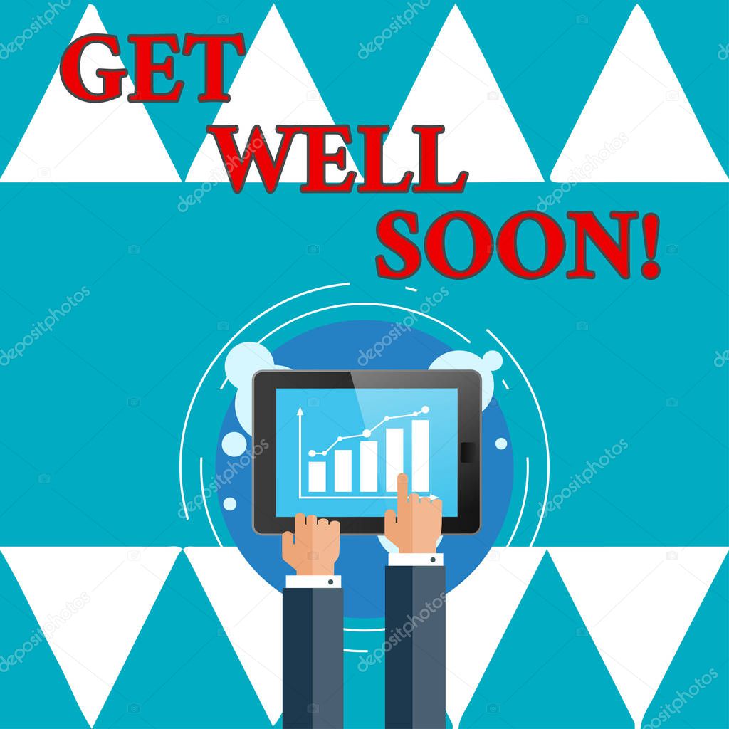Writing note showingGet Well Soon. Business photo showcasing Wishing you have better health than now Greetings good wishes.