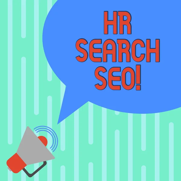 Word writing text Hr Search Ceo. Business concept for Huanalysis resources seeking for new Chief Executive Officer Megaphone with Sound Volume Icon and Blank Color Speech Bubble photo.