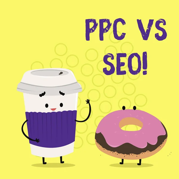 Text sign showing Ppc Vs Seo. Conceptual photo Pay per click against Search Engine Optimization strategies. — Stock Photo, Image