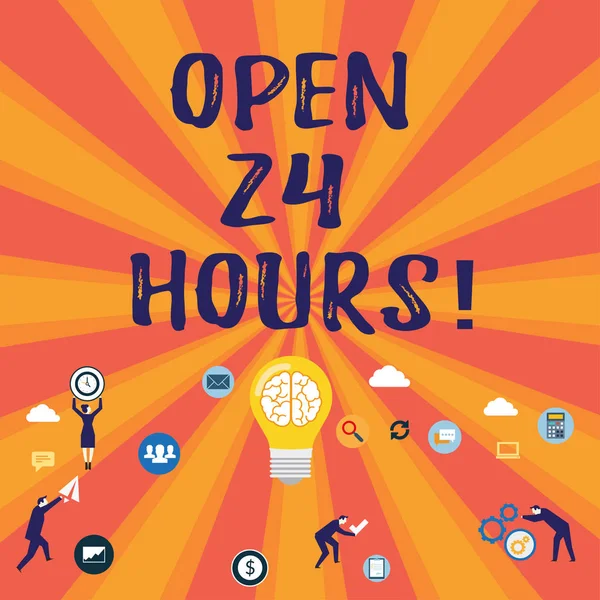 Word writing text Open 24 Hours. Business concept for Working all day everyday business store always operating. — Stock Photo, Image