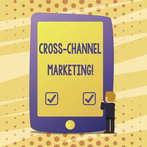 Handwriting text Cross Channel Marketing. Concept meaning Engaging with customer across every digital channel.