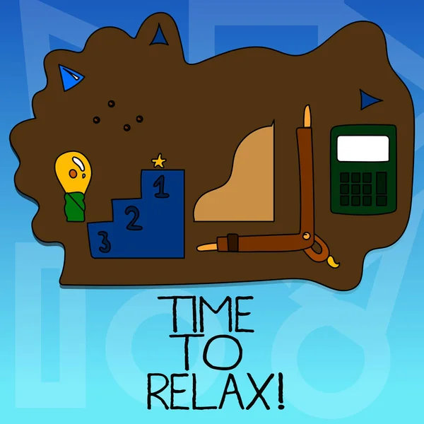 Escritura a mano conceptual que muestra Time To Relax. Texto de la foto de negocios Momento de relajación para un descanso de trabajo o estudio de ocio . —  Fotos de Stock