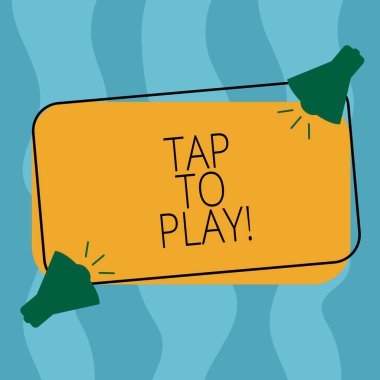 Kavramsal el oyun dokunun gösterilen yazma. İş fotoğraf vitrine değmek perde üzerinde dikdörtgen şeklinde özetlenen bir oyun veya başka bir şey iki megafon ses simgesi ile oynamaya başlamak için.