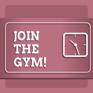 Kavramsal el jimnastik salonu katılmak gösterilen yazma. Egzersiz fitness yapmak çalışmaya başlamak için motivasyon vitrine iş fotoğraf.