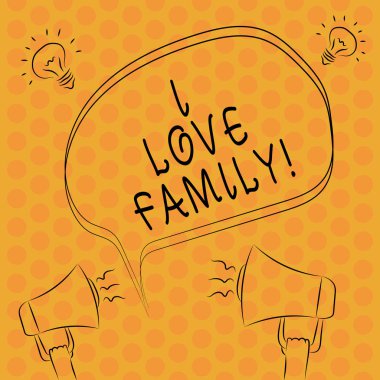 Yazılı not showingi aşk aile. Yakınlarının bakım Loving sevdikleriniz Freehand anahat kroki, konuşma balonu megafon fikir simgesinin hakkında iyi duygular vitrine iş fotoğraf.
