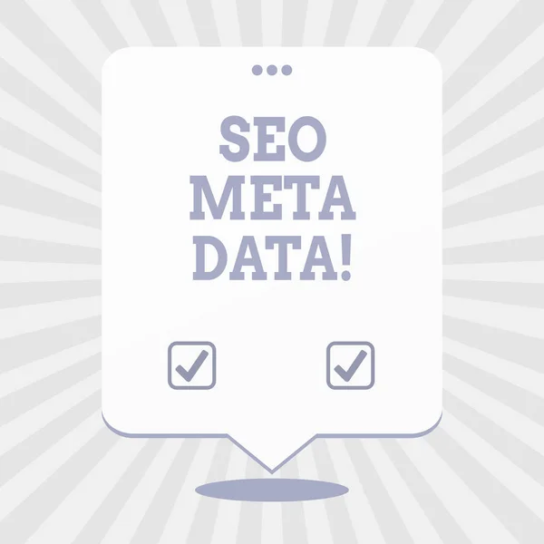 Tekst intoetsen Seo Meta Data van Word. Businessconcept voor Search Engine optimalisatie Online marketing strategie. — Stockfoto