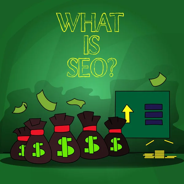 Word tekst wat Is Seo schrijven. Businessconcept voor Search Engine Keywording Marketing Online strategieën zoeken. — Stockfoto