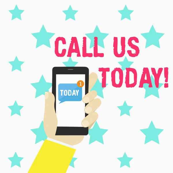 Scrittura concettuale mano che mostra Call Us Today. Business photo text Fare una telefonata per chiedere consigli o supporto . — Foto Stock