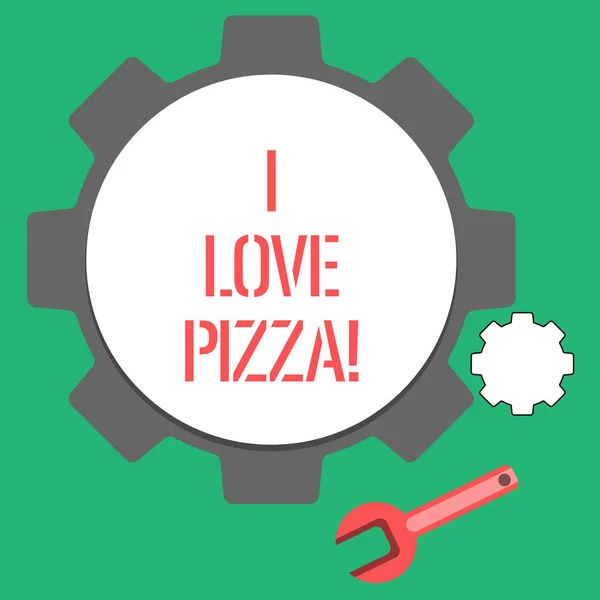 私の愛のピザを示すテキスト記号。スライス チーズ ハム ピーマンたくさんイタリア料理のように概念的な写真. — ストック写真