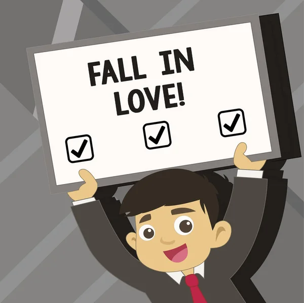 Word tekst intoetsen Fall In Love. Businessconcept voor gevoel liefdevolle emoties over iemand anders Roanalysisce geluk. — Stockfoto