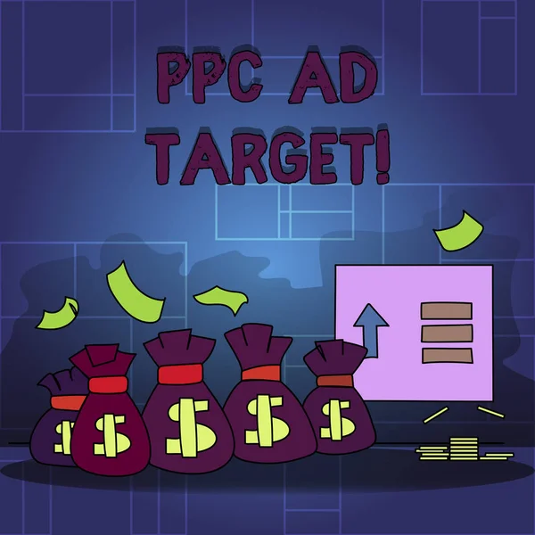 Написання тексту Ppc Ad Target. Концепція означає Сплатити за клік рекламні маркетингові стратегії онлайн кампанії . — стокове фото