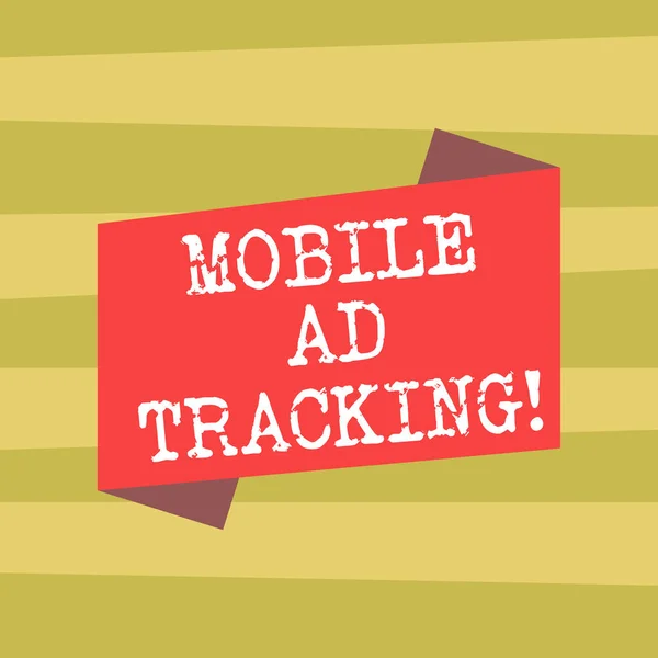 Текстовый знак, показывающий Mobile Ad Tracking. Концептуальное фото монитора бренда perforanalysisce в том числе рекламной осведомленности Blank Color Folded Banner Strip Flat Style фото для объявления плакат . — стоковое фото