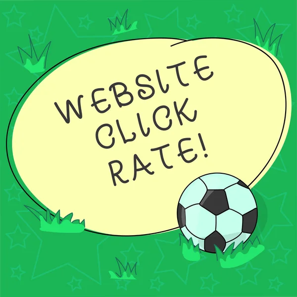 Handwriting text Website Click Rate. Concept meaning ratio users who click specific link to number total users Soccer Ball on the Grass and Blank Outlined Round Color Shape photo.