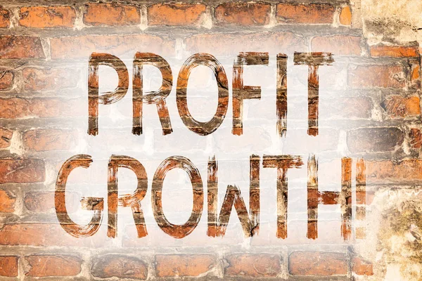 Writing note showing Profit Growth. Business photo showcasing Financial Success Increased Revenues Evolution Development Brick Wall art like Graffiti motivational call written on the wall.