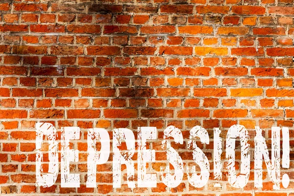 Текст слова Депрессия. Бизнес-концепция для работы стресс с бессонными ночами, имеющие тревожное расстройство Кирпичная стена искусства, как граффити мотивационный вызов написан на стене . — стоковое фото