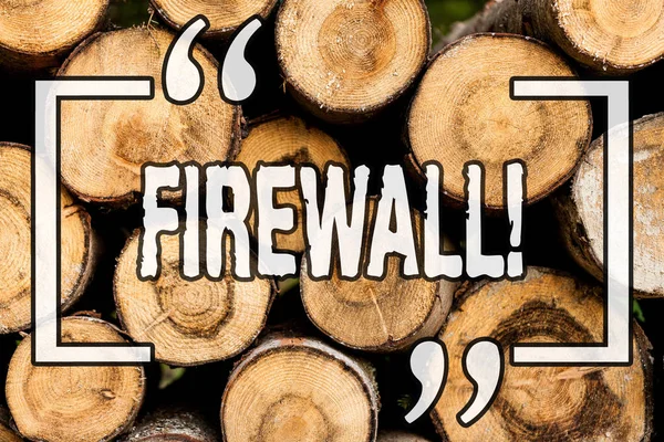 Word writing text Firewall. Business concept for Malware protection prevents internet frauds Wooden background vintage wood wild message ideas intentions thoughts.