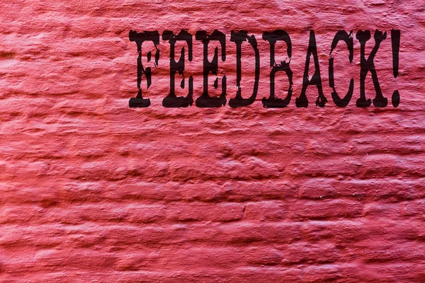 Conceptual hand writing showing Feedback. Business photo text Rating an economical local grocery store Brick Wall art like Graffiti motivational call written on the wall.