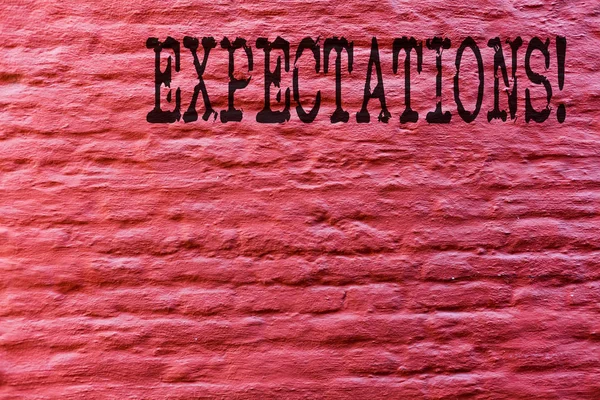 Conceptual hand writing showing Expectations. Business photo text hugh sales in equity market assumptions by an expert analyst Brick Wall art like Graffiti motivational call written on the wall.