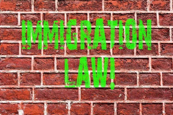 Word writing text Immigration Law. Business concept for National Regulations for immigrants Deportation rules Brick Wall art like Graffiti motivational call written on the wall.