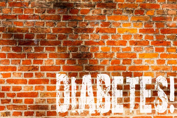 Word writing text Diabetes. Business concept for Medical condition diagnosed with incresed high level sugar Brick Wall art like Graffiti motivational call written on the wall. — Stock Photo, Image