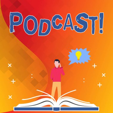 Podcast gösterilen metin işareti. Kavramsal fotoğraf Online Medya iletim multimedya eğlence dijital ses.