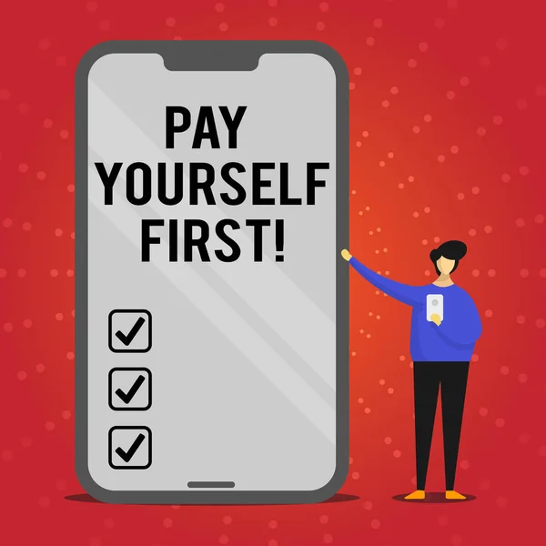 Scrivere una nota che mostra Pay Yourself First. Business photo showcase Finanza Personale Risparmia denaro per il futuro . — Foto Stock