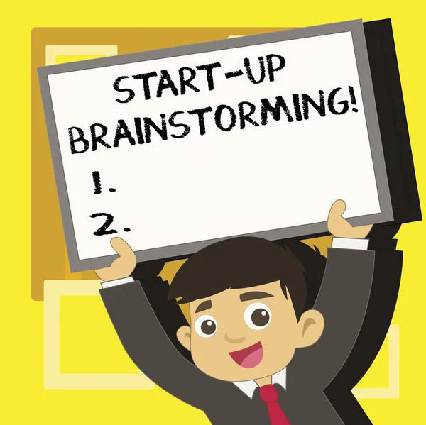 Handgeschreven tekst schrijven Start Up brainstormen. Concept wat betekent teamwork voor het maken van strategieën om een nieuw bedrijf. — Stockfoto