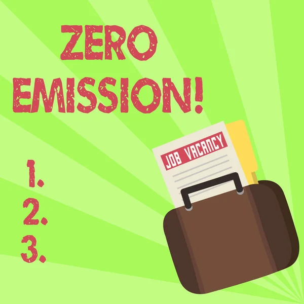 Handgeschreven tekst Zero Emission. Begrip betekenis motor Motor bron van energie die geen afval producten stoot. — Stockfoto