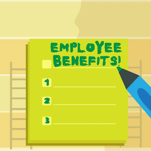 Text sign showing Employee Benefits. Conceptual photo list of advantage recruiter get at work Insurance.