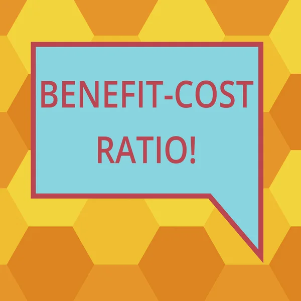 Handwriting text writing Benefit Cost Ratio. Concept meaning Relationship between the costs and benefits of project Blank Rectangular Color Speech Bubble with Border photo Right Hand.
