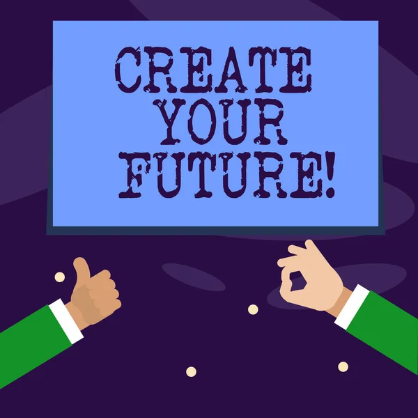 Γράφοντας κείμενο Word Δημιουργήστε το μέλλον σας. Επιχειρηματική ιδέα για βελτίωση τους στόχους τους στόχους σταδιοδρομίας οριστεί σχέδια μάθησης. — Φωτογραφία Αρχείου