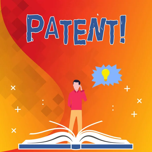 Signe texte montrant Patent. Photo conceptuelle Licence qui donne le droit d'utiliser la vente pour fabriquer un produit . — Photo