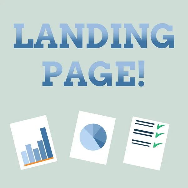 A kézírás szöveg Landing Page. Koncepció, azaz honlapján egy linket egy másik weblapon kattint. — Stock Fotó