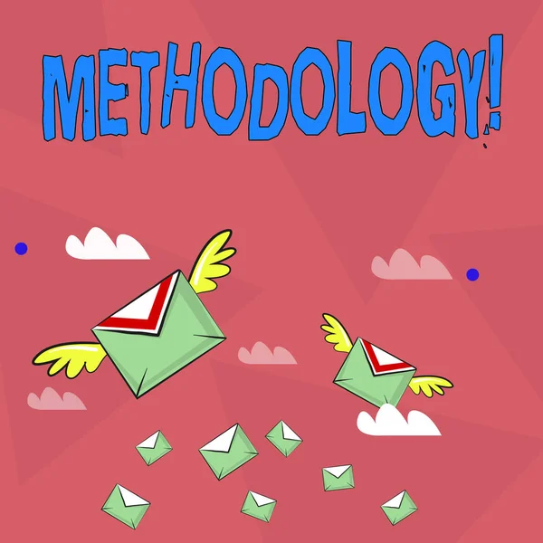 Handgeschreven tekst methodologie. Begrip betekenis systeem van methoden die worden gebruikt bij een studie of activiteit stappen te volgen. — Stockfoto