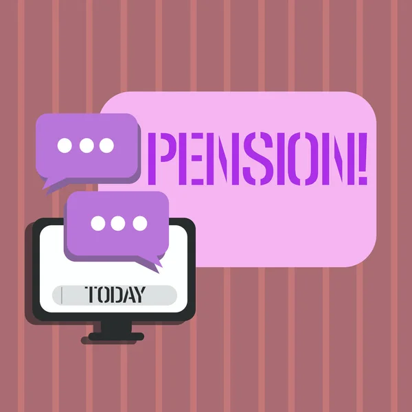 Ordet skriva text Pension. Affärsidé för inkomst seniorer tjäna efter pensionering sparar i äldre år. — Stockfoto
