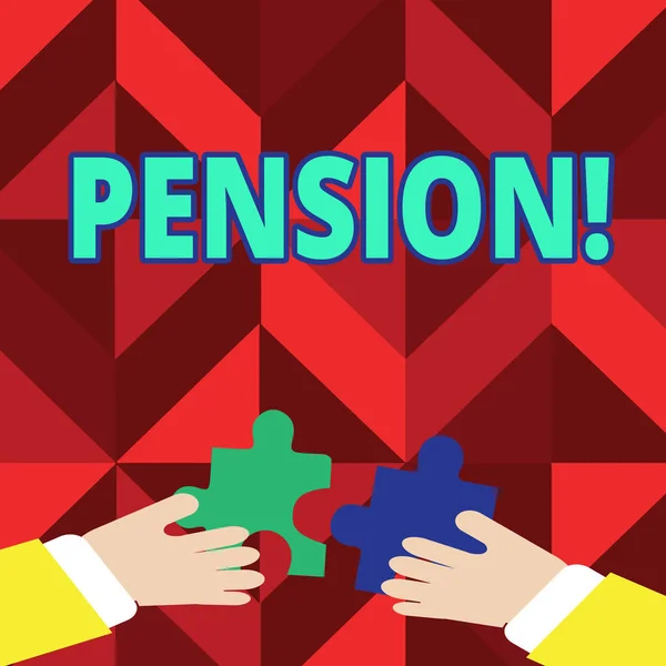 Text sign showing Pension. Conceptual photo Income seniors earn after retirement Saves for elderly years. — Stock Photo, Image