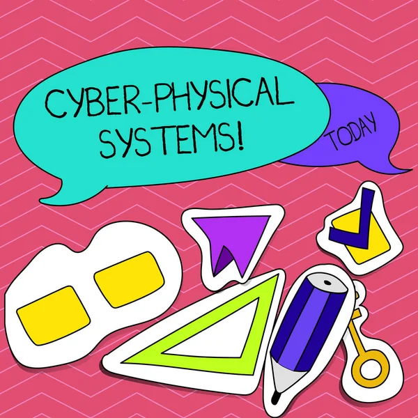 Schreibnotiz, die Cyber-physische Systeme zeigt. Geschäftsfoto zeigt Mechanismus, der durch computergestützte Algorithmen gesteuert wird. — Stockfoto