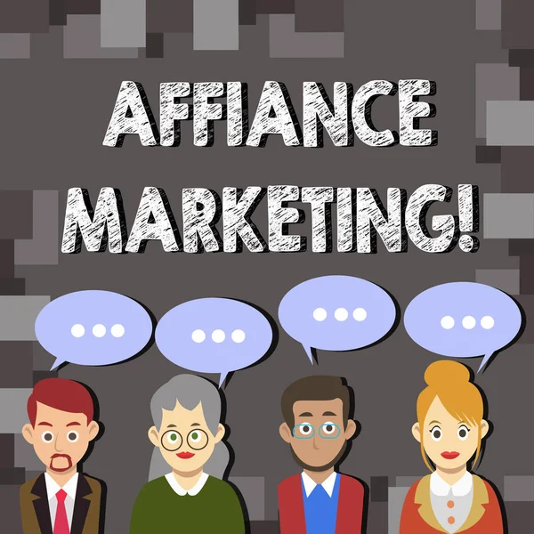 Writing note showing Affiance Marketing. Business photo showcasing joining two or more companies in same field mutual goal. — Stock Photo, Image