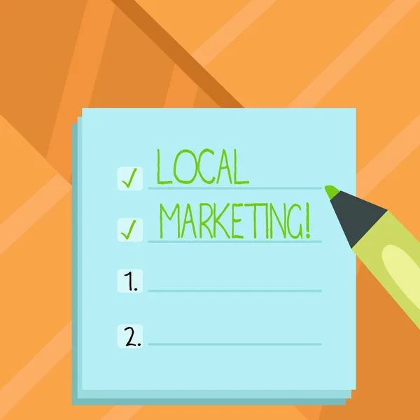 Word tekst intoetsen lokale Marketing. Businessconcept voor regionale reclame commerciële lokaal aankondigingen. — Stockfoto