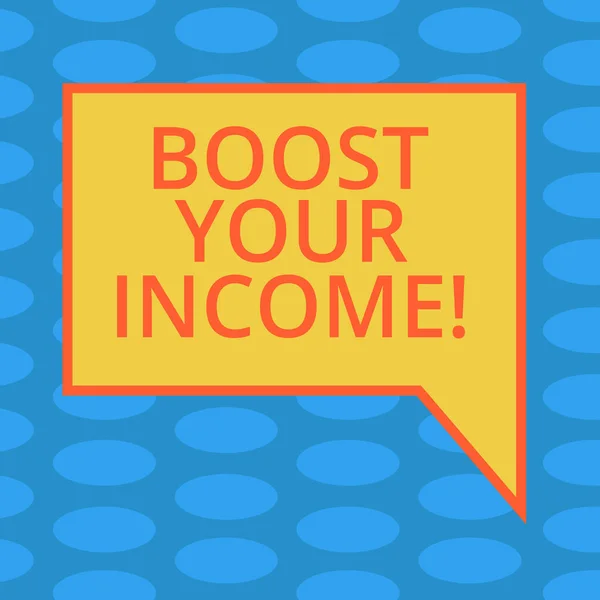 Textschreiben steigert das Einkommen. Geschäftskonzept zur Verbesserung Ihrer Bezahlung freiberufliche Teilzeitjob verbessern leere rechteckige Farbe Sprechblase mit Rand Foto rechts. — Stockfoto