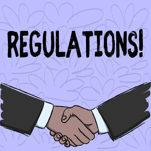 Conceptual hand writing showing Regulations. Business photo text Rules Laws Corporate Standards Policies Security Statements.