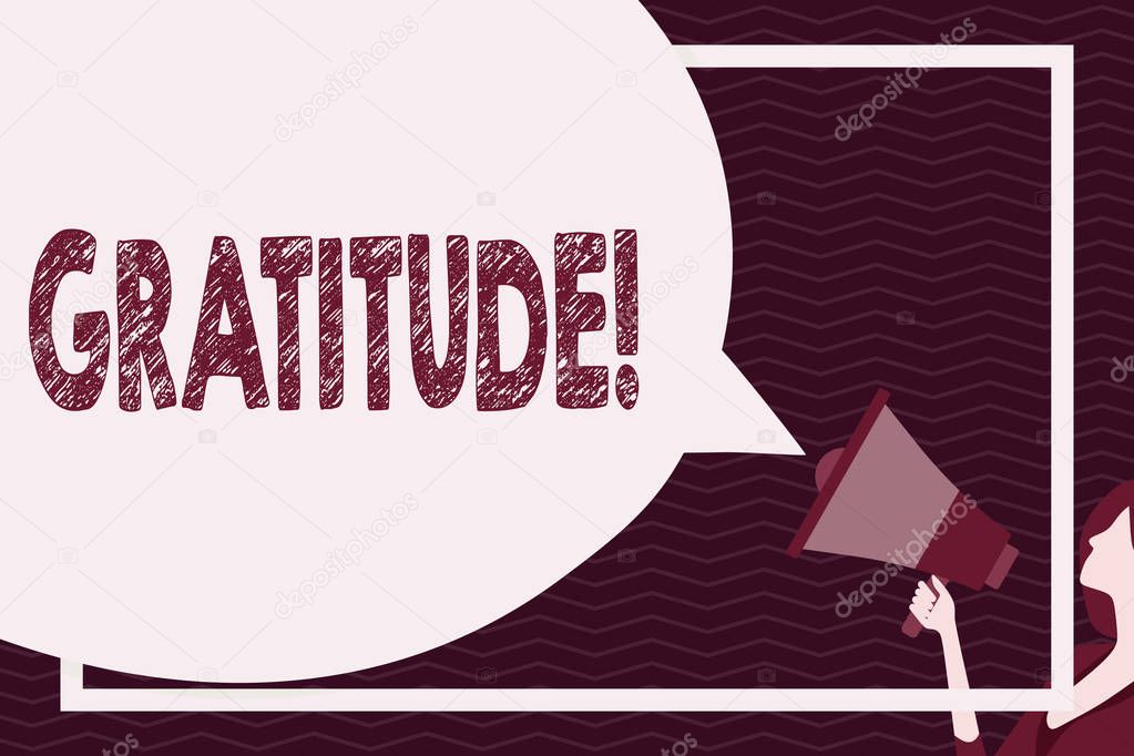 Writing note showing Gratitude. Business photo showcasing Quality of being thankful Appreciation Thankfulness Acknowledge.