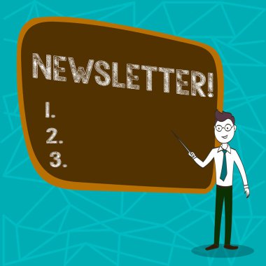 Kavramsal el bülten gösterilen yazma. Düzenli olarak, grubun üyelerine gönderilen bülten vitrine iş fotoğraf.