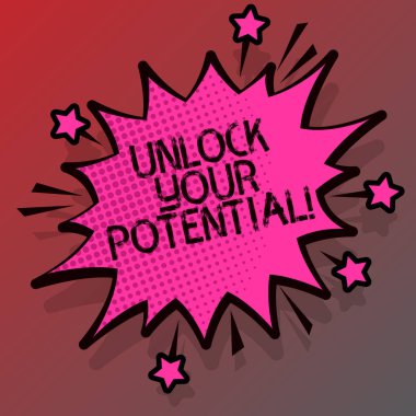 Kavramsal el unlock Your Potential gösterilen yazma. İş fotoğraf vitrine yetenek ekmek becerileri yeteneklerini ortaya çıkarmak.