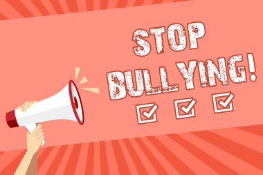 Kavramsal el durdurmak zorbalık gösterilen yazma. İş fotoğraf vitrine devam istismar taciz saldırganlık saldırı korkutuyor.