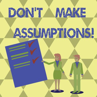 Don T varsayımlar yapmak gösterilen not yazma. İş fotoğraf vitrine ipucu alternatif gerçekler olmadan olaylar gelecek tahmin.