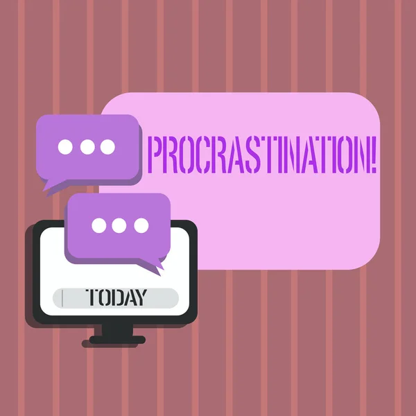 Texto de escritura de palabras Procrastinación. Concepto de negocio para retrasar o posponer algo aburrido . — Foto de Stock