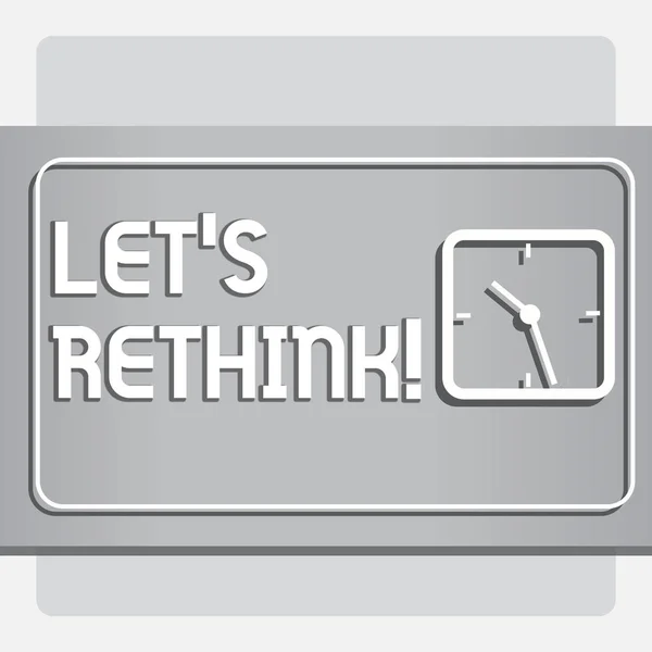 Escrita de mão conceitual mostrando Let S Rethink. Texto da foto de negócios Dê tempo para pensar as coisas novamente Remodelar Redesign . — Fotografia de Stock
