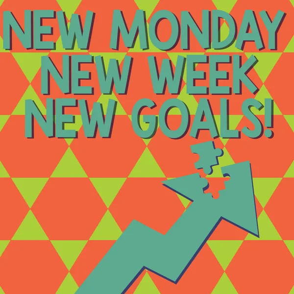 Writing Obs visar nya måndag ny vecka nya mål. Företag foto skylta nästa vecka resolutioner att göra-lista mål mål. — Stockfoto
